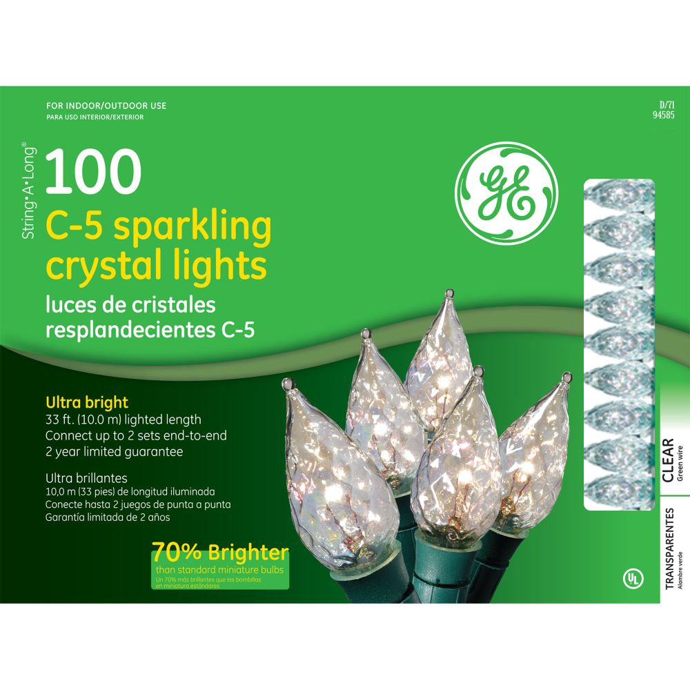 GE String-A-Long C5 Crystal 70 Christmas Light Set - Clear