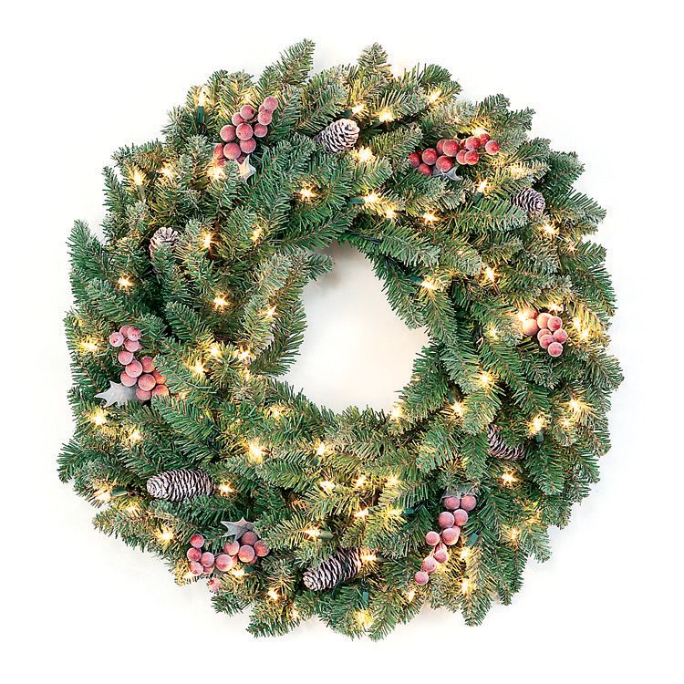 Roman 30 In. Prelit Hawthorne Fir Wreath with Medium Green Frosted Tips and Berries, at Kmart.com