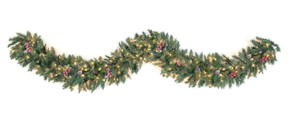 Roman 9 Ft. Prelit Hawthorne Fir Garland with Medium Green Frosted Tips and Berries, at Kmart.com