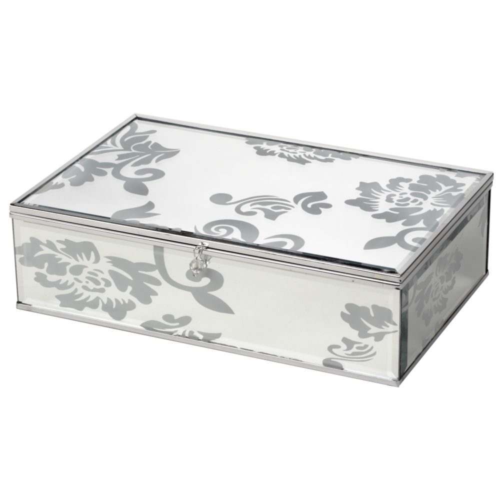 Silver Mirrored Jewelry Box With Embossing