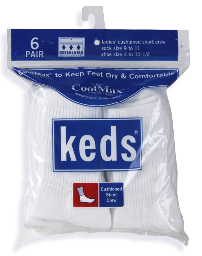 Keds 6 Pair Cool Max Crew White