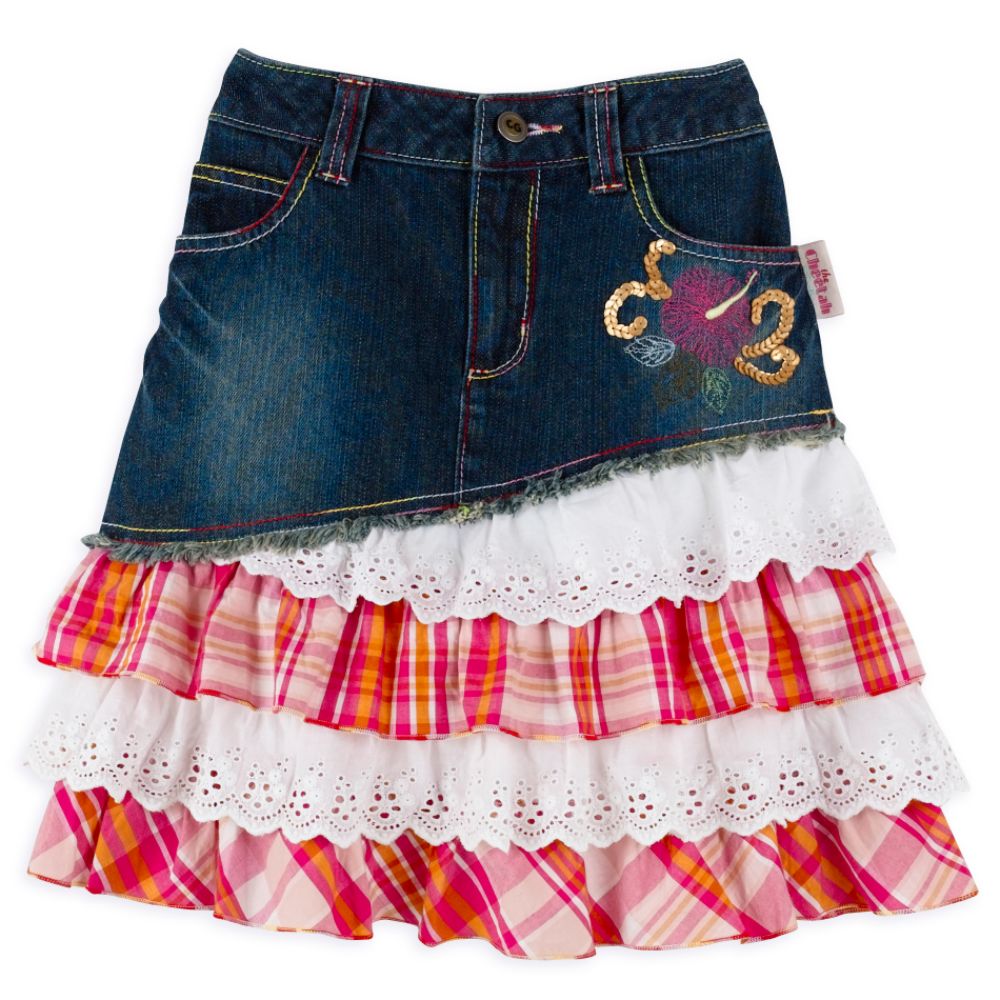 The Cheetah Girls Girl's 7-16 Denim Skirt with Plaid and Eyelet Ruffles