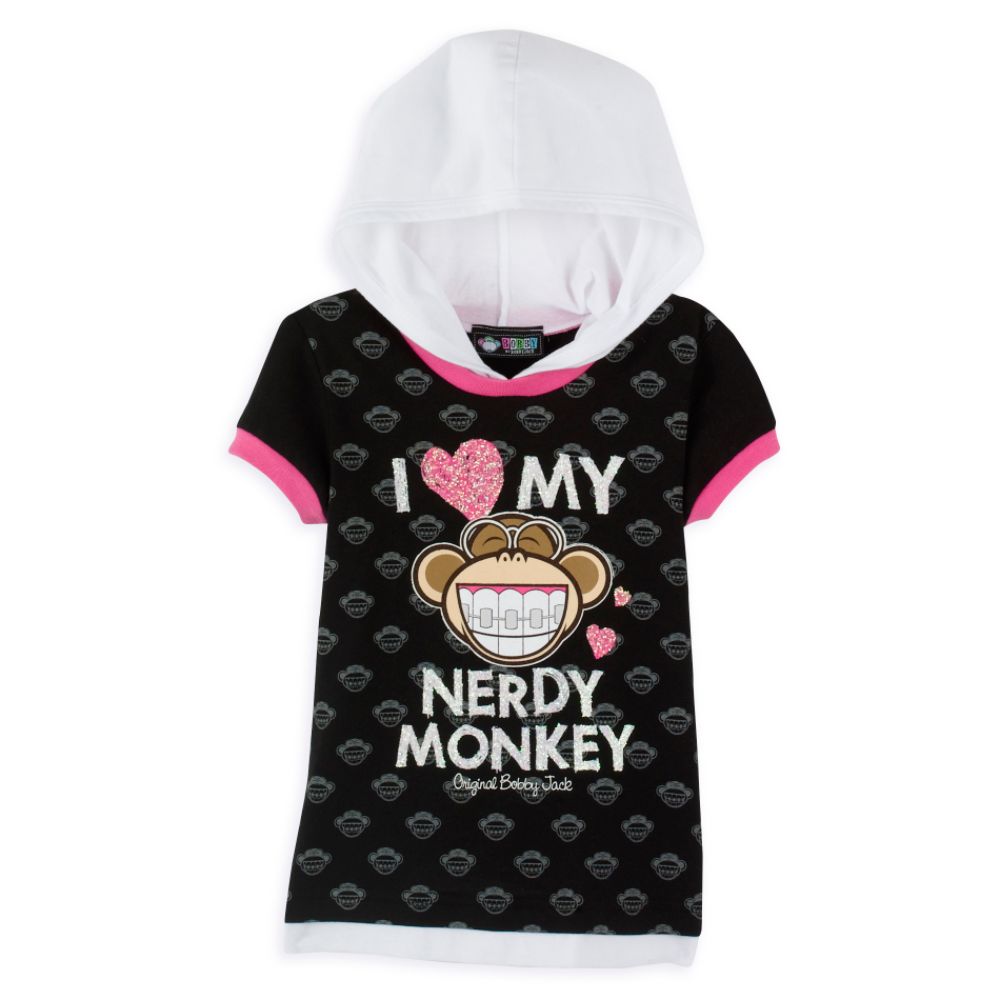 Bobby Jack Girl's 7-16 I Love My Nerdy Monkey Screen Hoodie