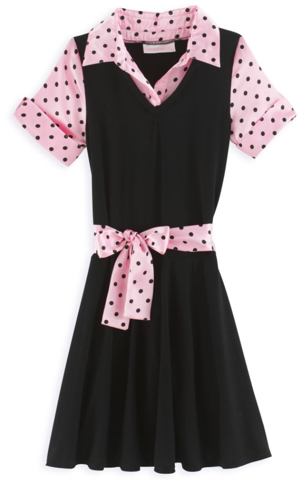 Emily West Girl's 7-16 Short Sleeve Dress with Mock Polka Dot Print Collared...