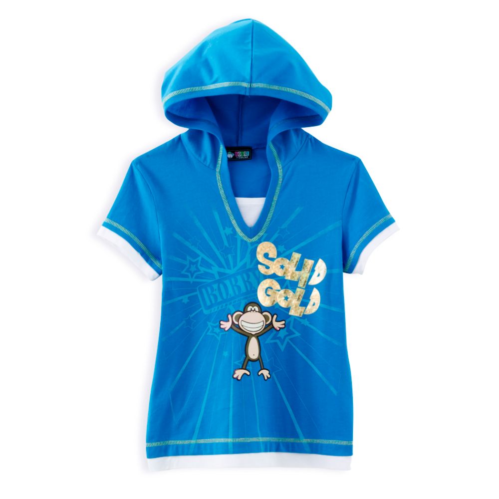 Bobby Jack Girl's 7-16 Short Sleeve Layered Hoodie "Solid Gold" Bobby Screen