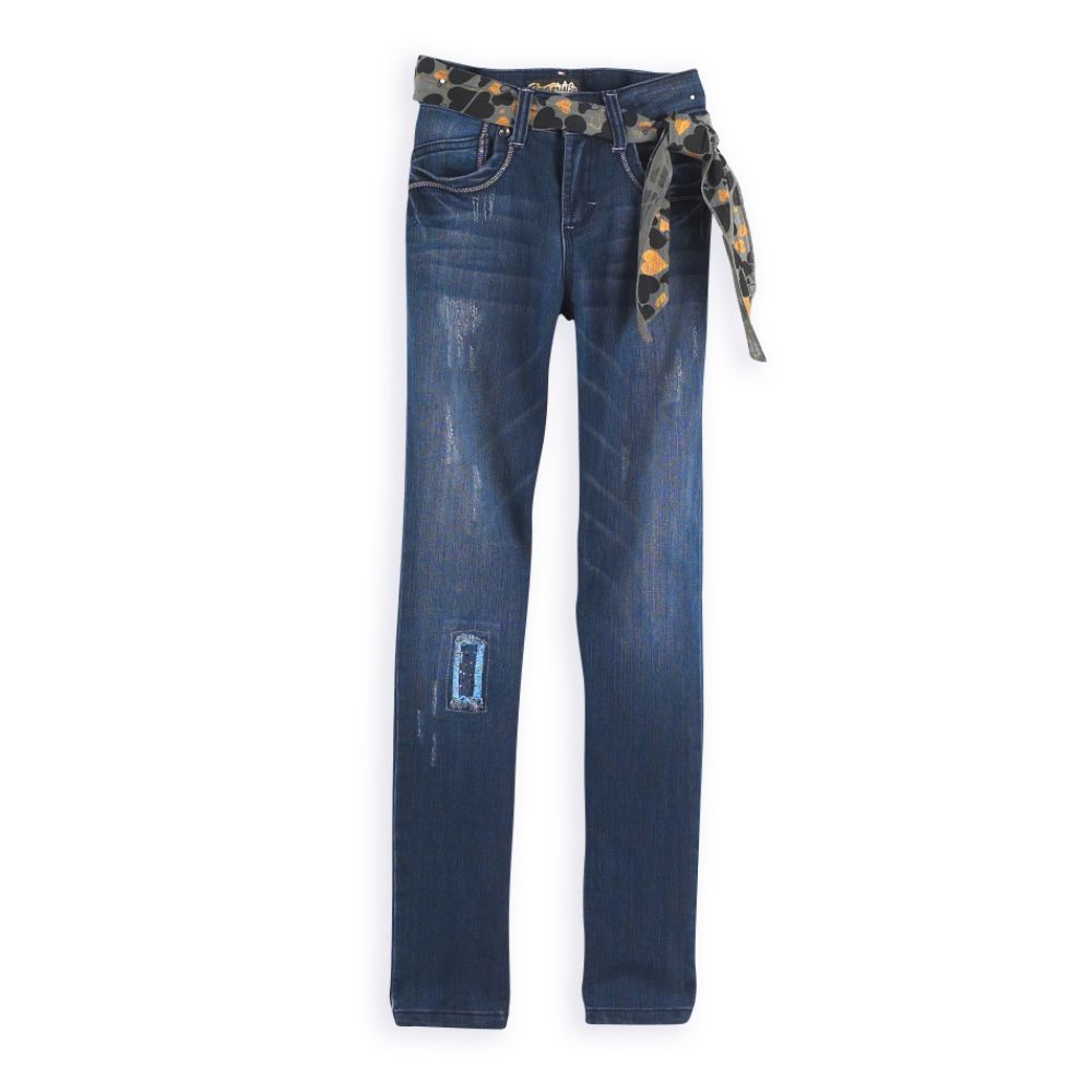 Vanilla Star Girl's 7-16 Belted Destructed Bling Skinny Jean