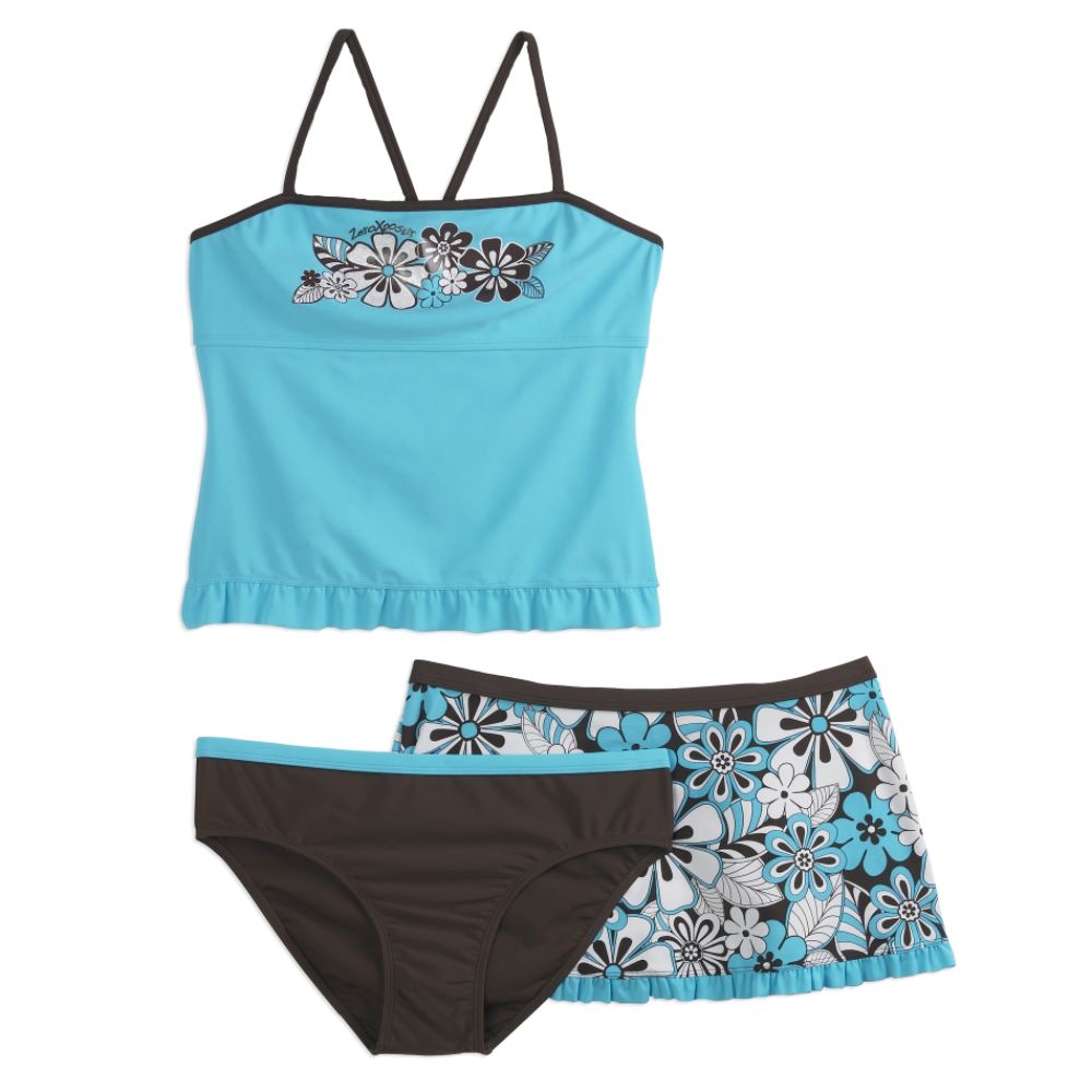 Zero Xposur Girl's Plus Hibiscus Tankini with Ruffle Skirt