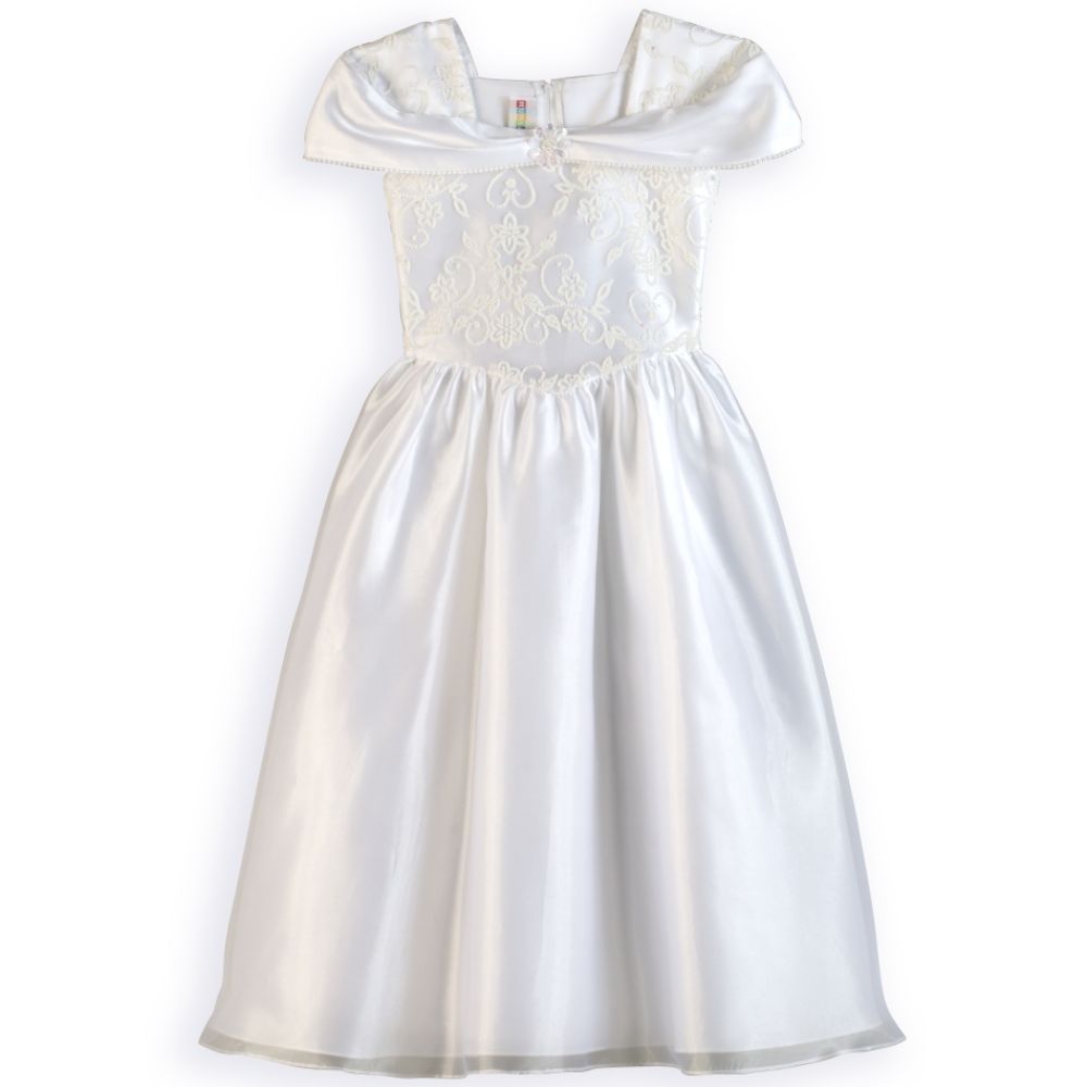 Muneca Girl's 5-12 Cap Sleeve Marilyn Collar Communion Dress with Caviar Beading