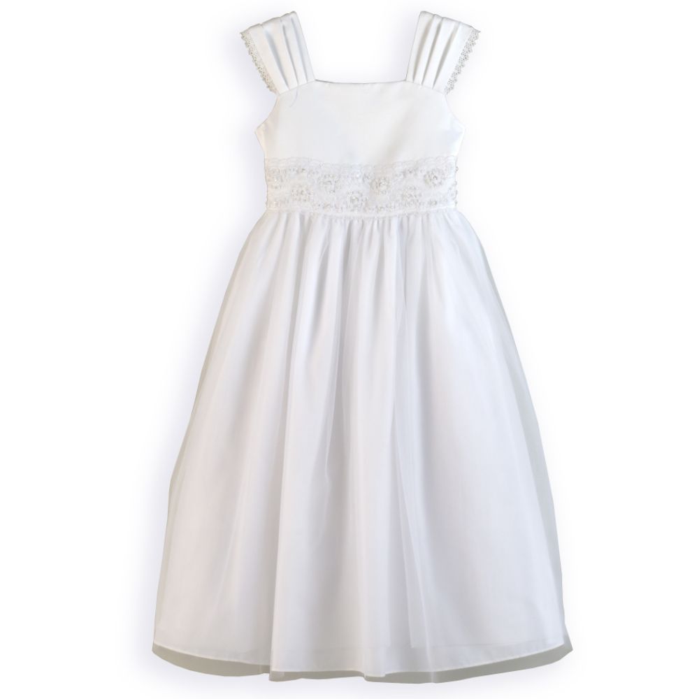 Muneca Girl's 7-12 Cap Sleeve Communion Dress with Mesh Overlay