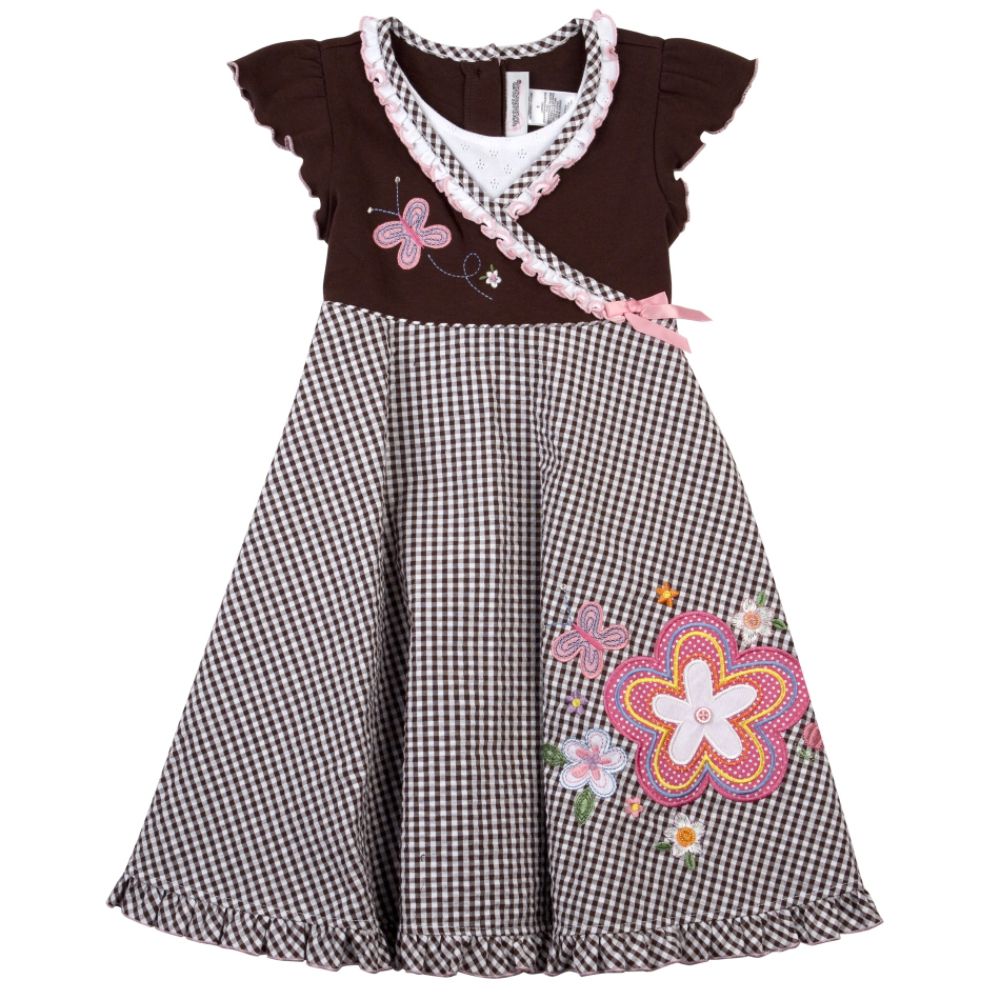 Youngland Girl's 4-6x Short Sleeve Seersucker Dress with Applique