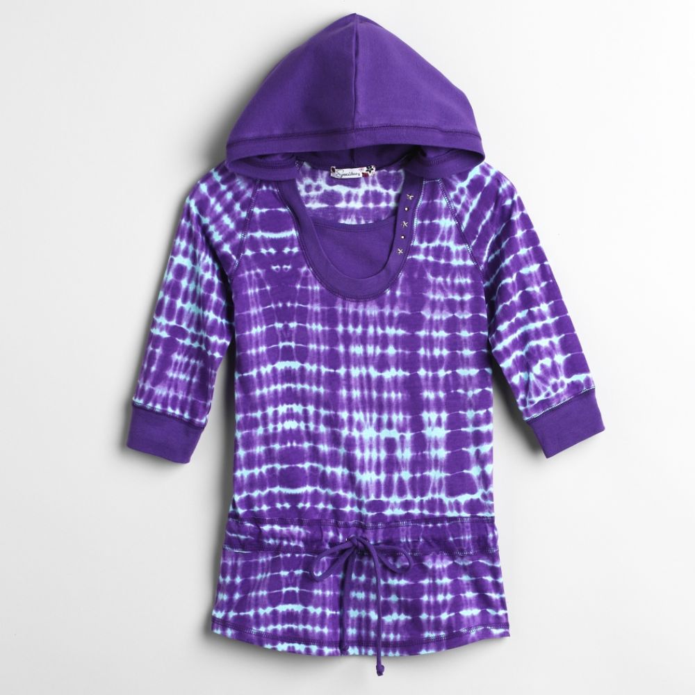 Speechless Girl's Plus Short Sleeve Hooded Tunic Top with Rhinestone Neck