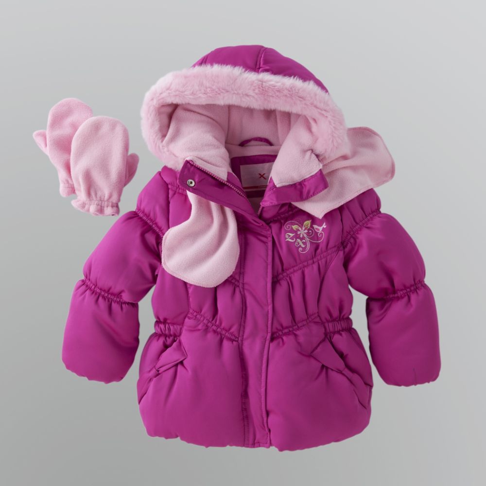 Zero Xposur Girl's 4-6x Heavy Weight Puffer Jacket with Scarf & Mittens
