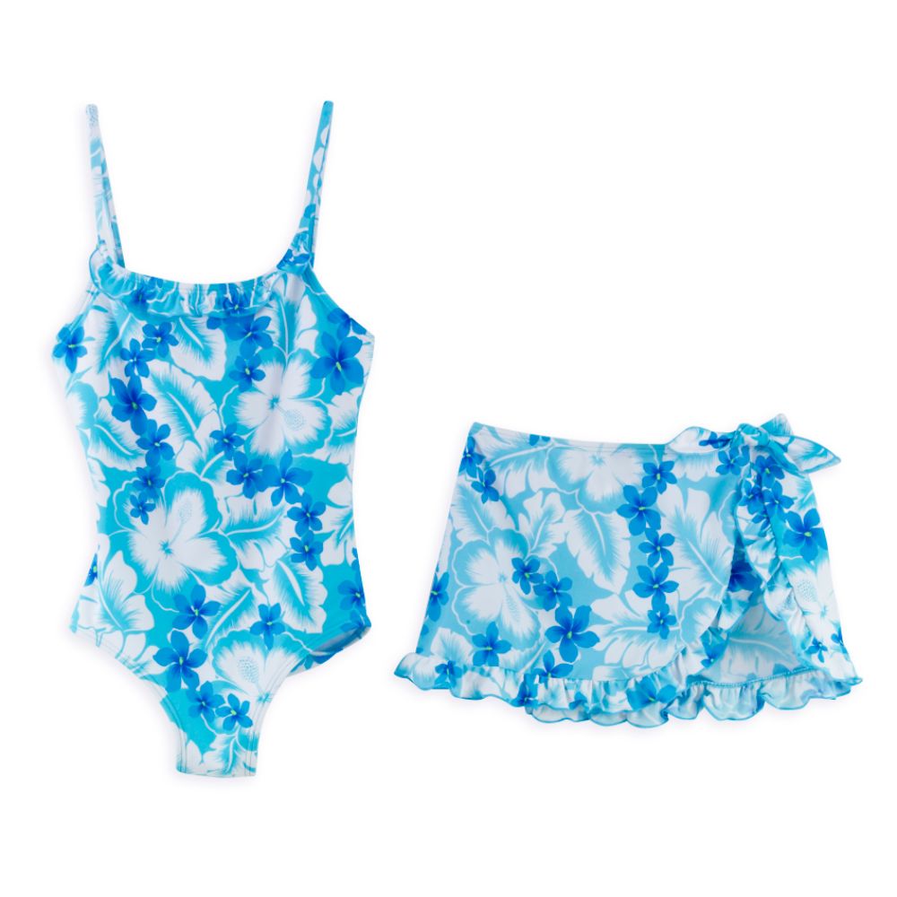 Malibu Kids Girl's 7-16 Pretty Plus 2-Piece Swimwear Set, 1Pc Tieback Tank Suit, Edge Ruffle Skirt