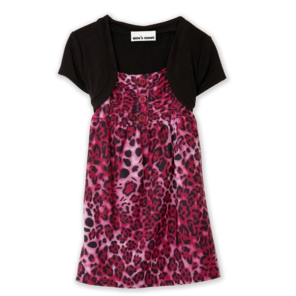 Amys Closet Girls 4 6x Short Sleeve Animal Print Layered Top With