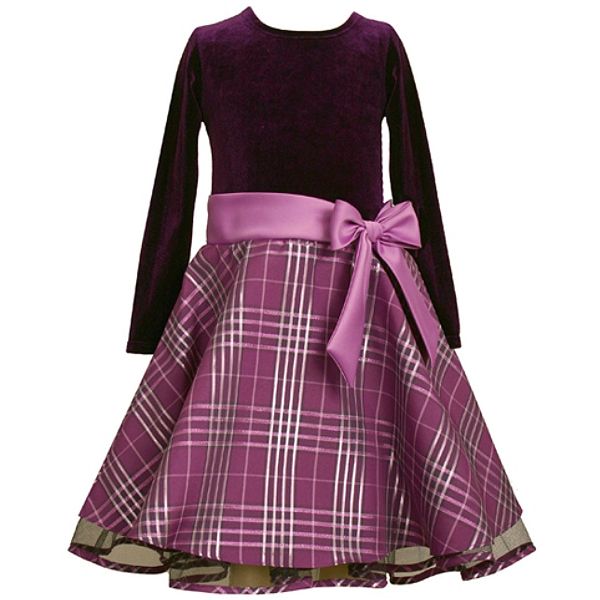 Ashley Ann Girls 4 6x Long Sleeve Velour Bodice Dress With Plaid