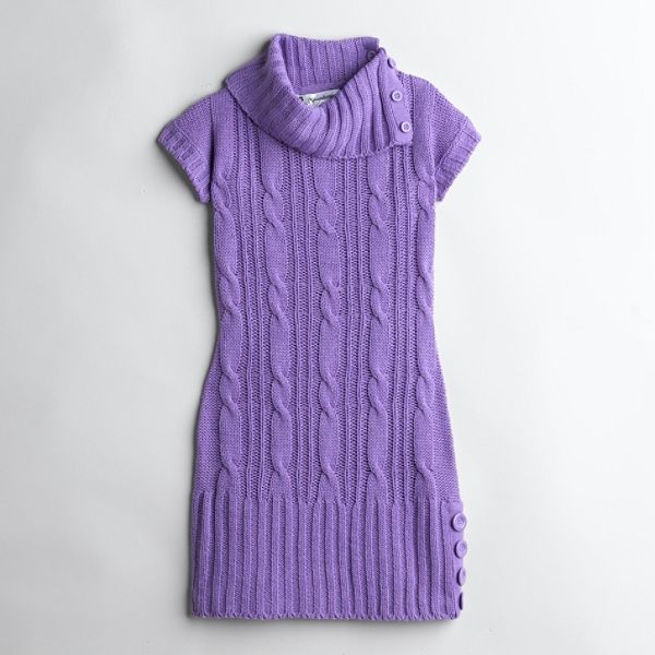 Missunderstood Girl's Plus Short Sleeve Shawl Neck Cable Sweater With