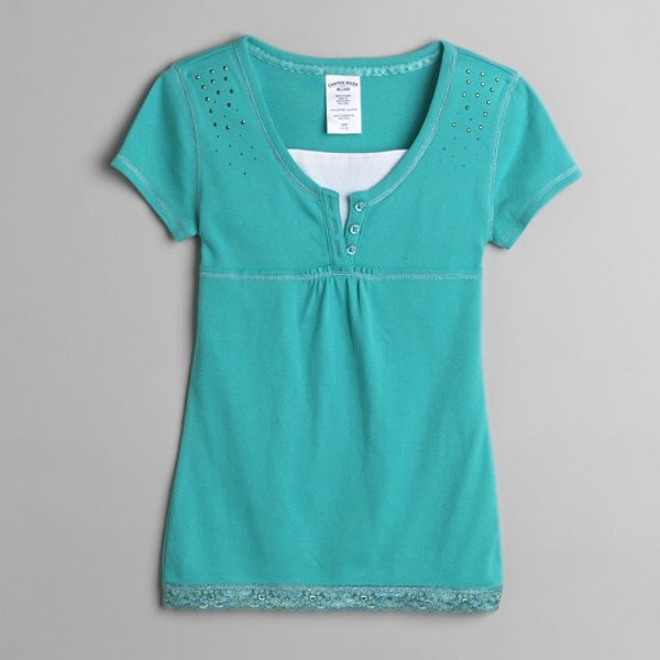 Canyon River Blues Girl's Plus Short Sleeve Empire Waist Henley With