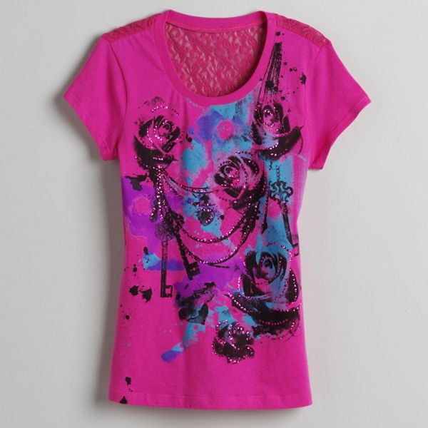 Ransom Girl's Plus Rose Bouquet Print Lace Tee