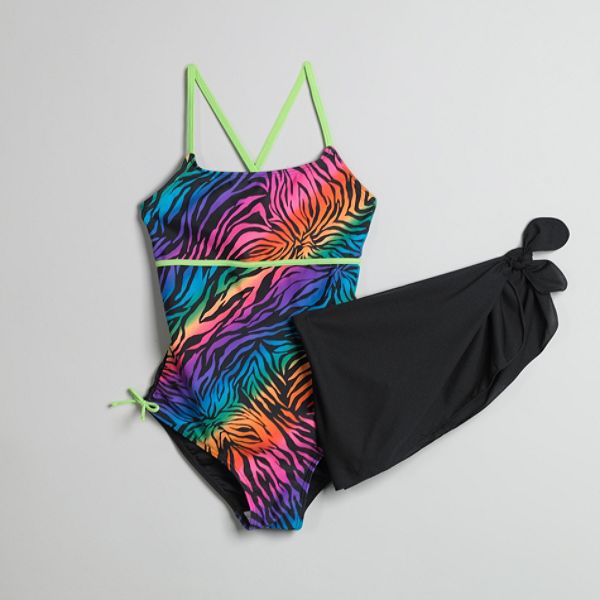 Malibu Dream Girl Girl's Plus Zebra Stripe Two-piece Swim Set