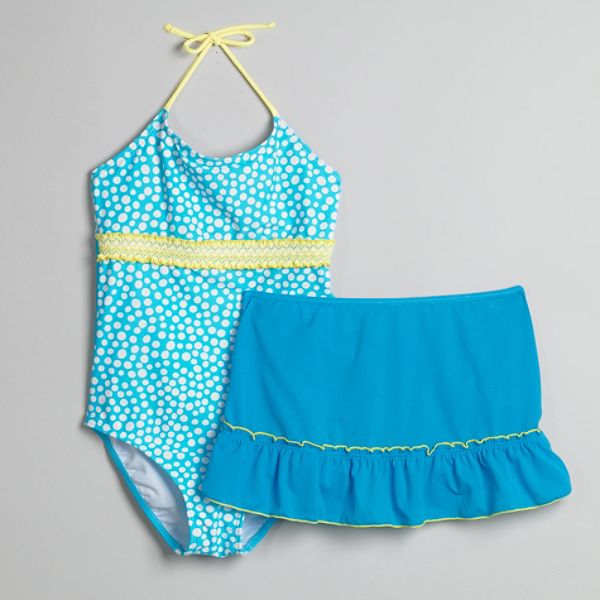 Malibu Dream Girl Girl's Plus Pebble Print One-piece Swim Suit And