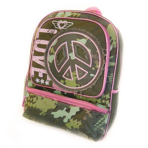 Pink Camo Peace Sign Backpack 