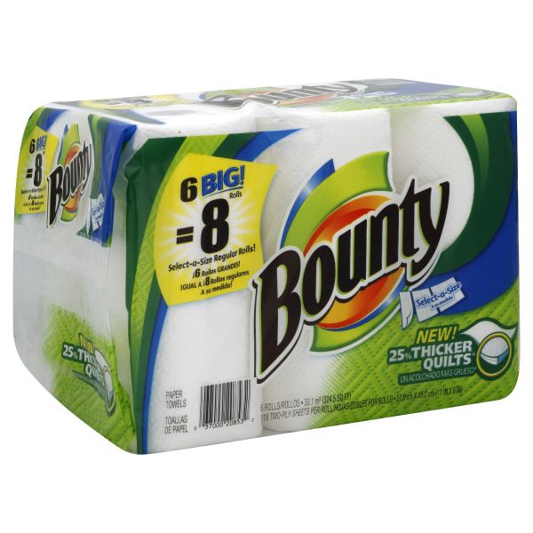 Bounty Select-A-Size Paper Towels, Big Rolls, White, Two Ply, 6 rolls