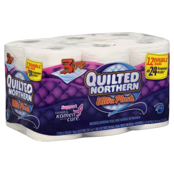 Quilted Northern Ultra Plush Bathroom Tissue, Unscented, 3-Ply, 12 rolls
