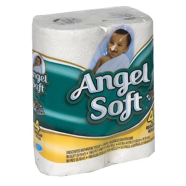 Angel Soft Bathroom Tissue, Unscented, Regular Rolls, 2-ply, 4 Rolls 56481911