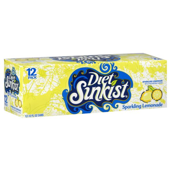 Sunkist Soda, Sparkling Lemonade, Diet, 12 - 12 fl oz (355 ml) cans [144 fl oz (4.3 lt)]