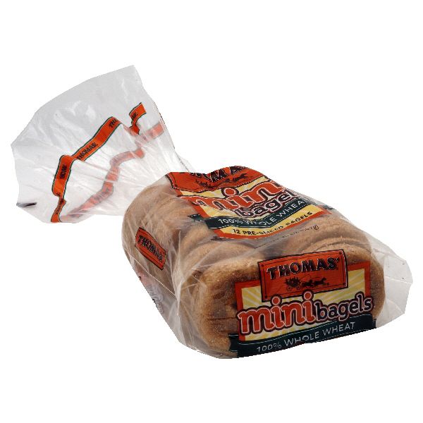 Thomas' Bagels, Mini, 100 Whole Wheat, PreSliced, 12 bagels [20 oz