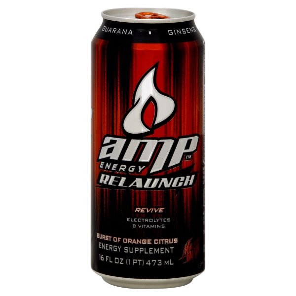 Mountain Dew Amp Energy Relaunch Energy Supplement, Burst of Orange Citrus, 16 fl oz (1 pt) 473 ml