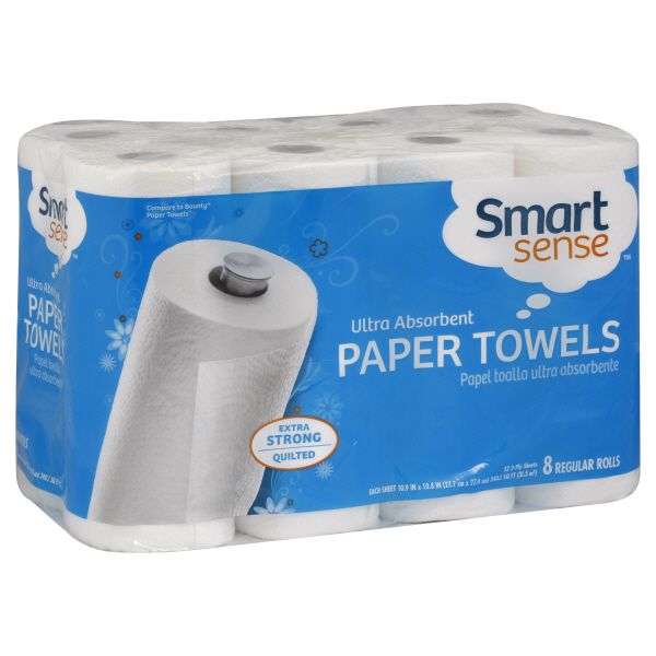 Smart Sense Paper Towels, Regular Rolls, 2-Ply, 8 rolls