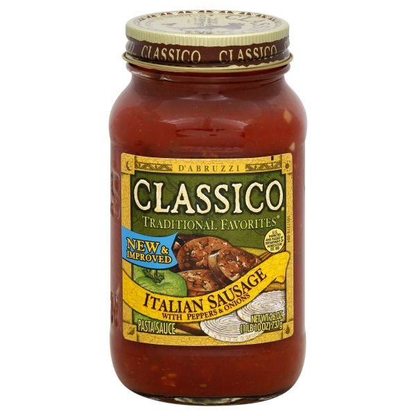 Classico Traditional Favorites Pasta Sauce, Italian Sausage, with Peppers & Onions, 26 oz (1 lb 10 oz) 737 g Pack of 12