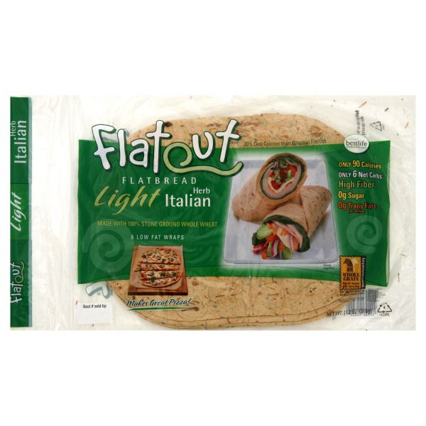 Flatout Flatbread, Light, Italian Herb, 6 flatbreads [11.2 oz (318 g)] Pack of 8