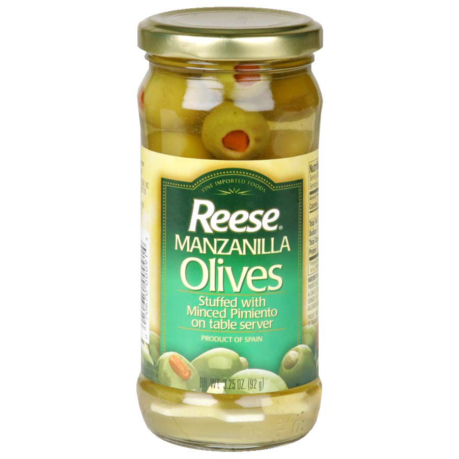 Reese Manzanilla Olives Stuffed with Minced Pimiento on Table Server, 3.25 oz (92 g) pack of 12