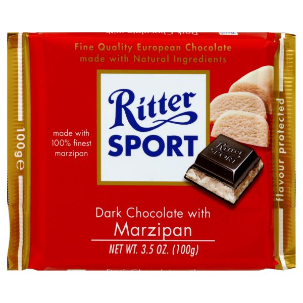 Ritter Sport Chocolate, Dark, with Marzipan, 3.5 oz (100 g) pack of 12