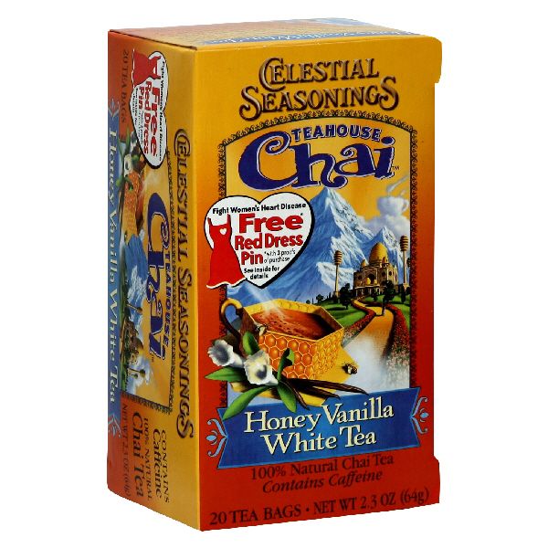 Celestial Seasonings Tea House Chai Chai Tea, Honey Vanilla White Tea, 20 teabags [2.3 oz (64 g)]  (Box of 6)
