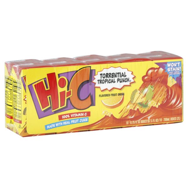 Hi-C Fruit Drink, Torrential Tropical Punch Flavored, 10 - 6.75 fl oz (200 ml) boxes [67.5 fl oz (2 lt)]