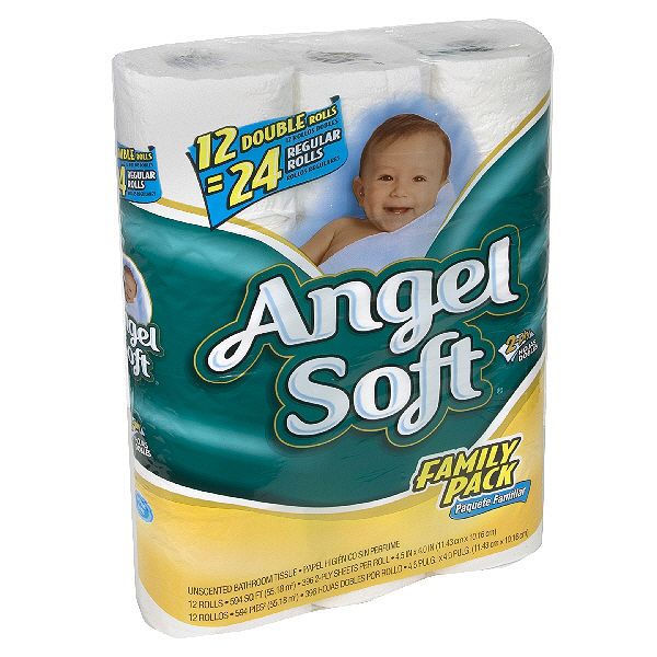 Angel Soft Bathroom Tissue, Unscented, Double Rolls, 2-ply, Family 29143111