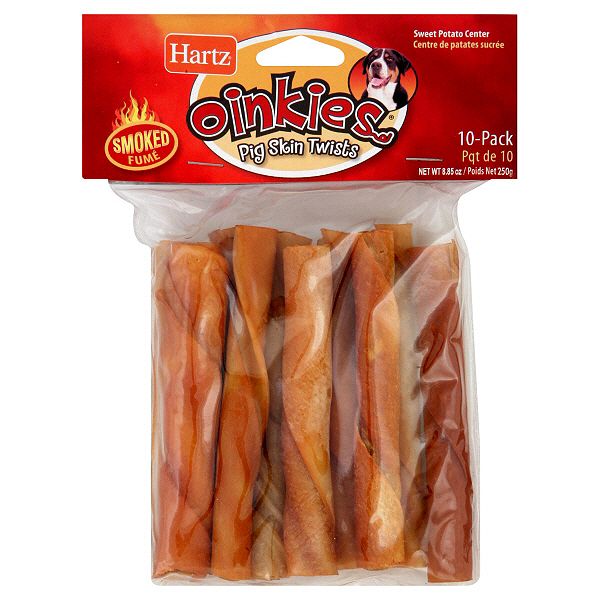 Hartz Oinkies Pig Skin Twists Smoked 10 Twists 8 85 Oz 250 G 029W987188110001P Hartz 99035