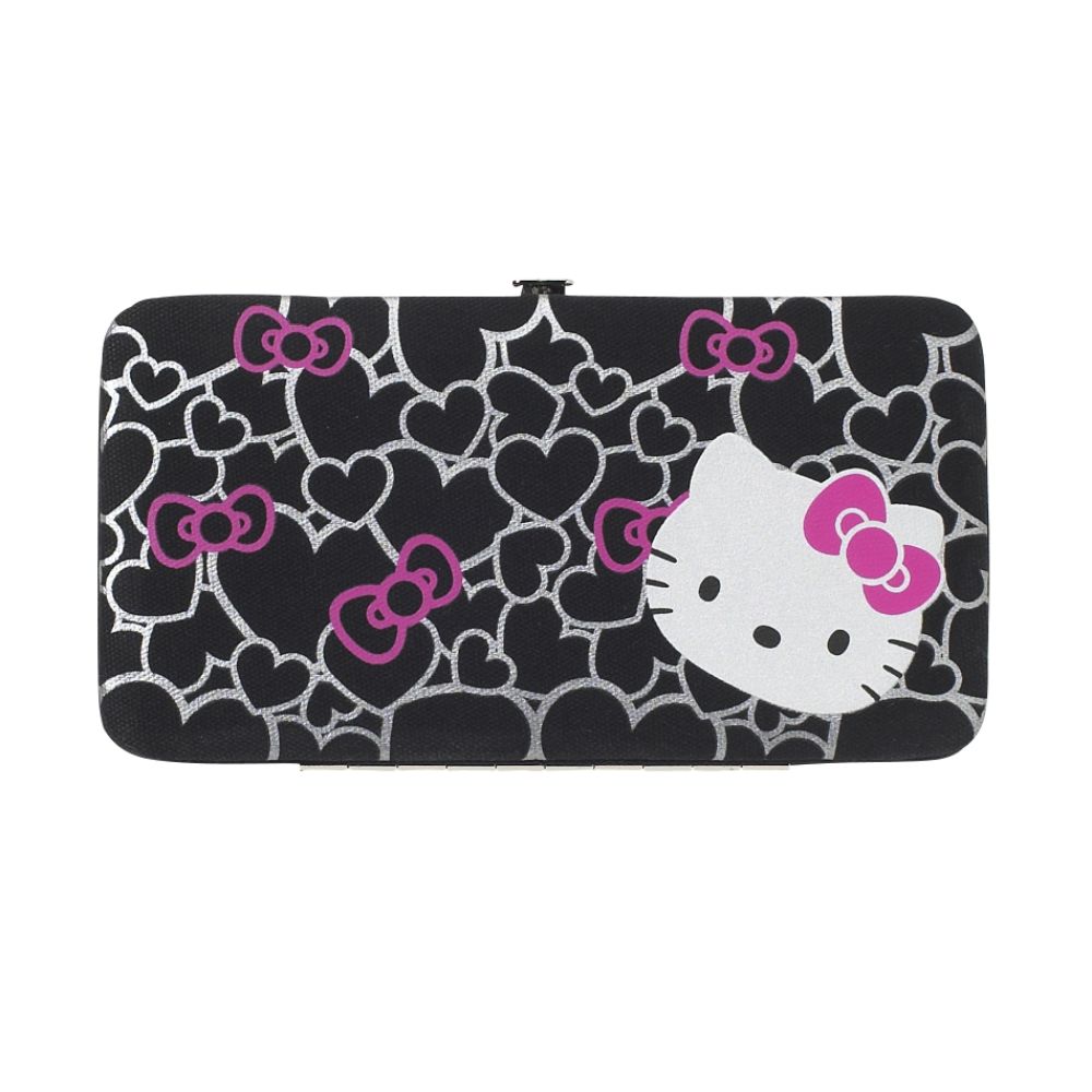 Hello Kitty Hinged Wallet with Metallic Hearts and Bows