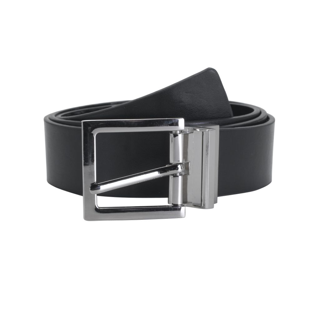 Apostrophe Reversible, Black Solid To Black Patent, 1 3/8" Belt with Square Buckle
