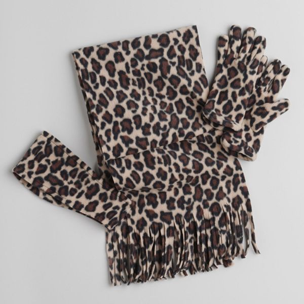 Joe Boxer Junior's Leopard Print Fleece Headband, Scarf, and Gloves Set 