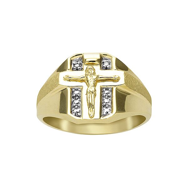 18k Gold Over Sterling Silver Diamond Accent Crucifix Ring 2340773