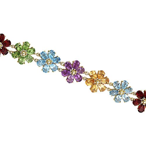 Multi-Gemstone Flower 7in Bracelet