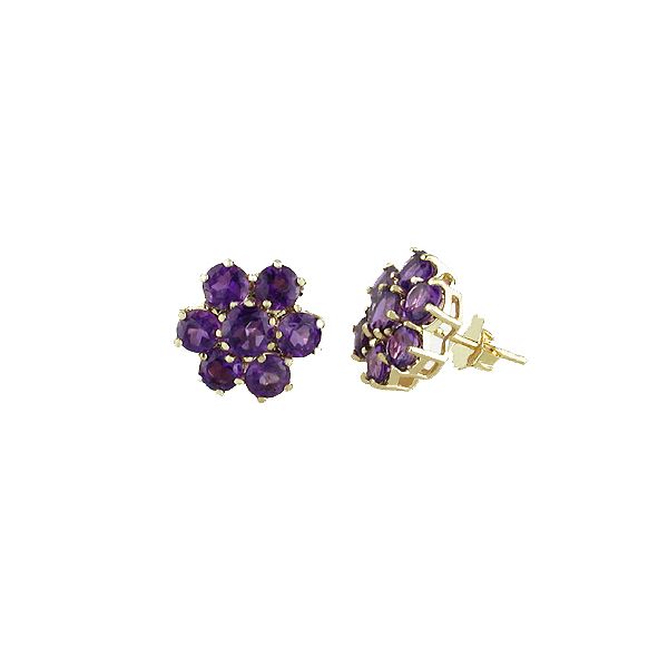 Amethyst Earrings Flower Cluster 10k Yellow Gold 117473