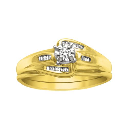 1/7ct tw Round and Baguette Diamond Accents Bridal Set in 10K Yellow Gold