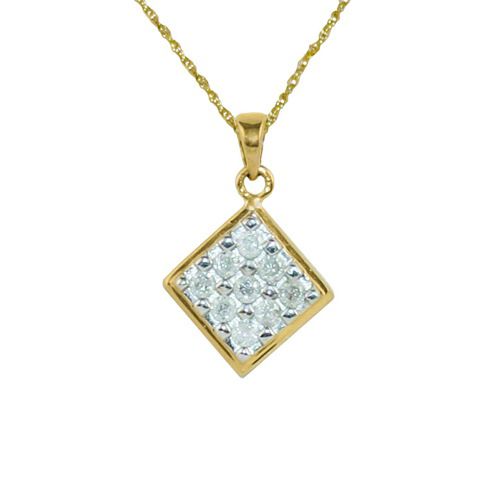 1/4 cttw Diamond RGI Certified 3-Row Square Pendant in 10K Yellow Gold