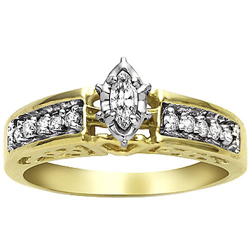 1/4ct tw Marquise with Round Diamond Accents 1-piece Bridal Ring 10K