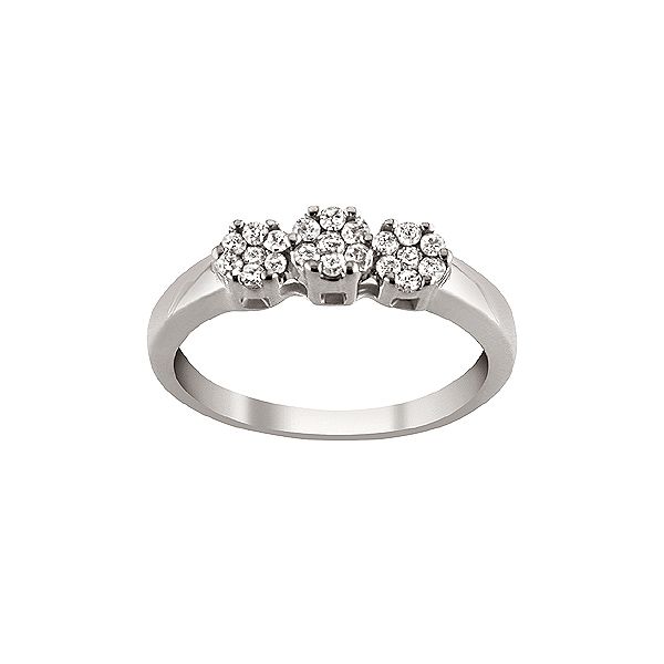 1/4 Cttw Triple Diamond Flower Cluster Ring, 10k White Gold